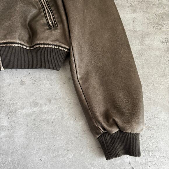 Zara cropped faux leather bomber jacket in distressed brown womens size medium - Picture 8 of 8